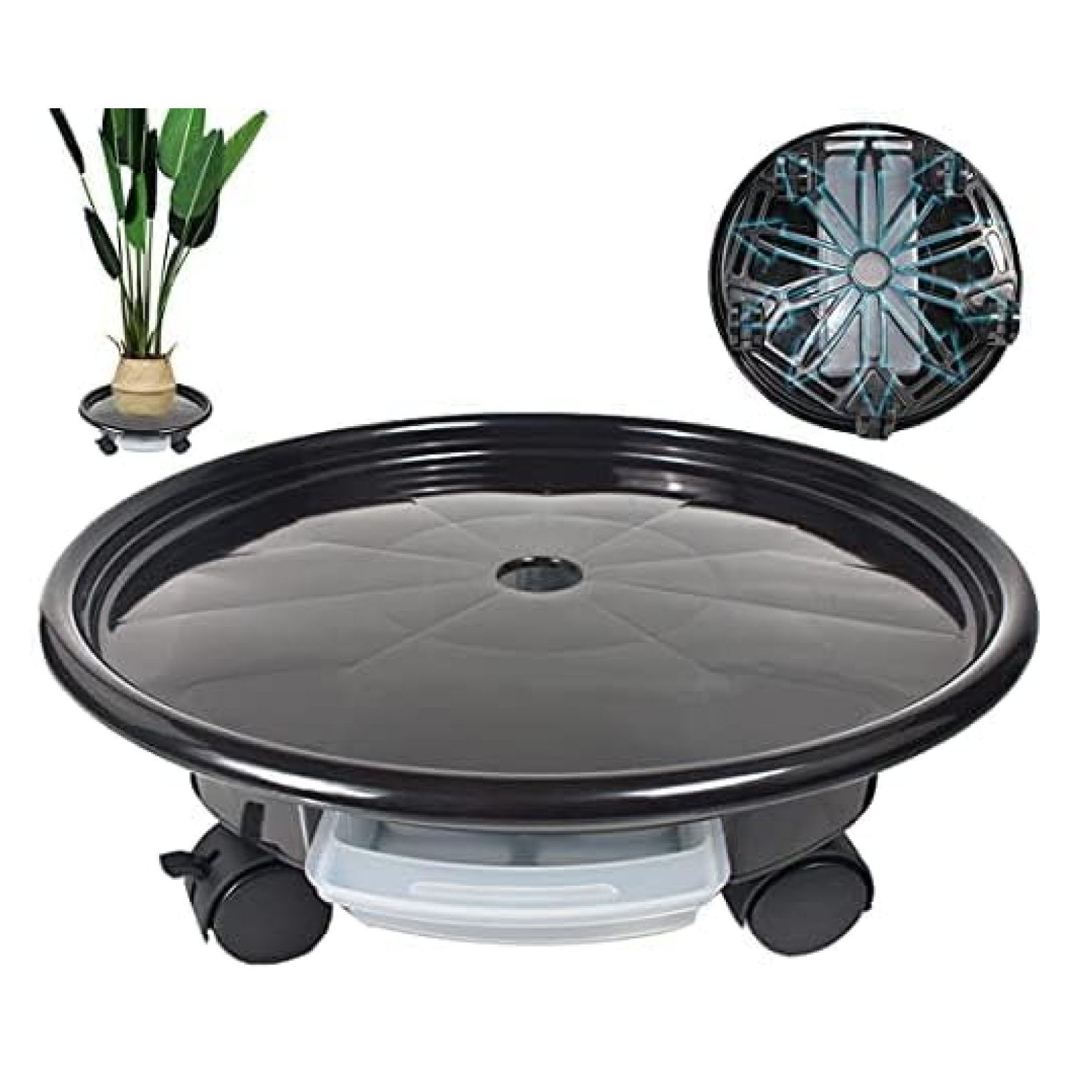 YUNTIE 17.7" Black Plant Caddies with Wheels Round Plant Stand Planter