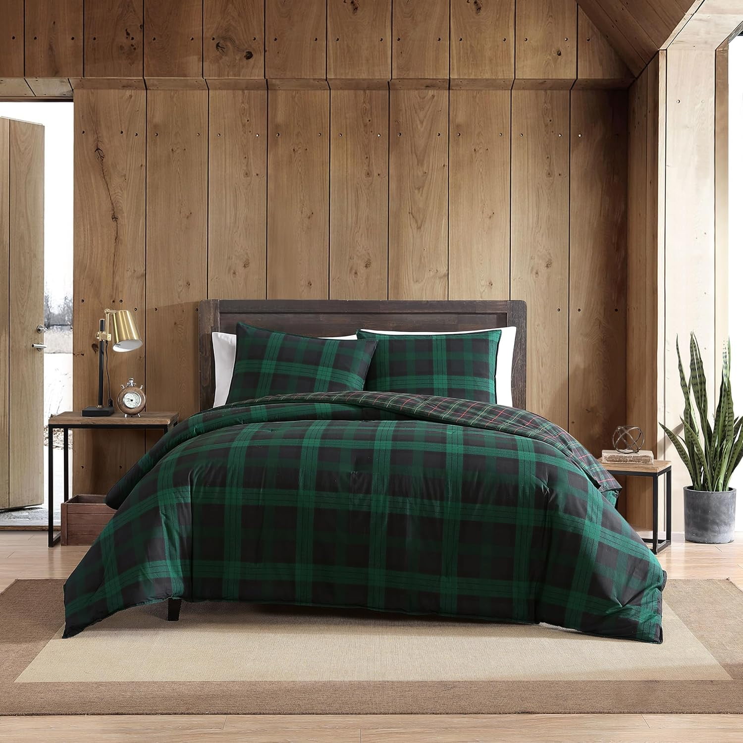 Navy and Green Cotton Twin Reversible Comforter Set