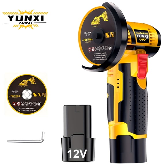 YUNXI 12V Mini Cordless Angle Grinder, 3" 76mm Portable Power Cutting & Grinding Tool with 12V Battery, Cutting Wheel & Allen Wrench, for Metal, Wood & Tile Projects
