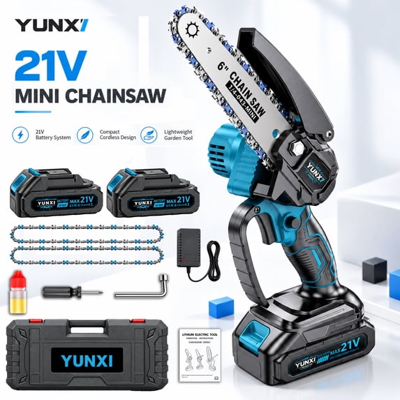 YUNXI 21V 6 Inch Cordless Pruning Chainsaw with Rechargeable Battery ...