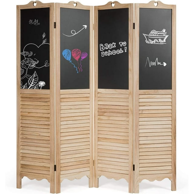 YUNXI 4Panel Louvered Room Divider with Chalkboard Panels, Rustic 5.7