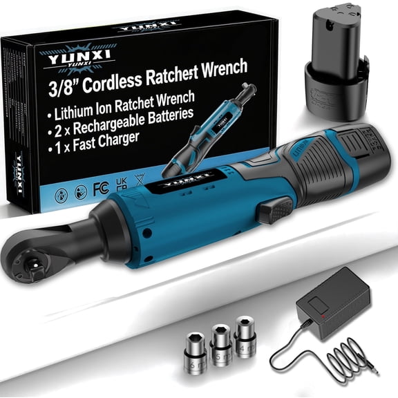 YUNXI Cordless Ratchet Wrench Set, 12V Electric Ratchet Driver with Lithium Batteries, Fast Charger, Metric Sockets, Portable Tool Kit for Auto Repair & DIY