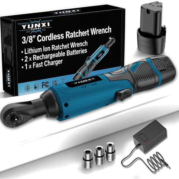 YUNXI Cordless Ratchet Wrench Set, 12V Electric Ratchet Driver with Lithium Batteries, Fast Charger, Metric Sockets, Portable Tool Kit for Auto Repair & DIY