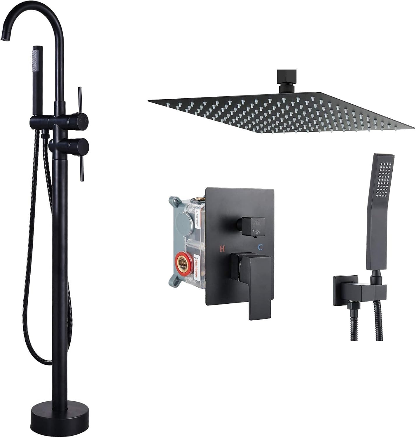 YUNXI Floor Mount Bathtub Faucet Freestanding Tub Filler Black Standing