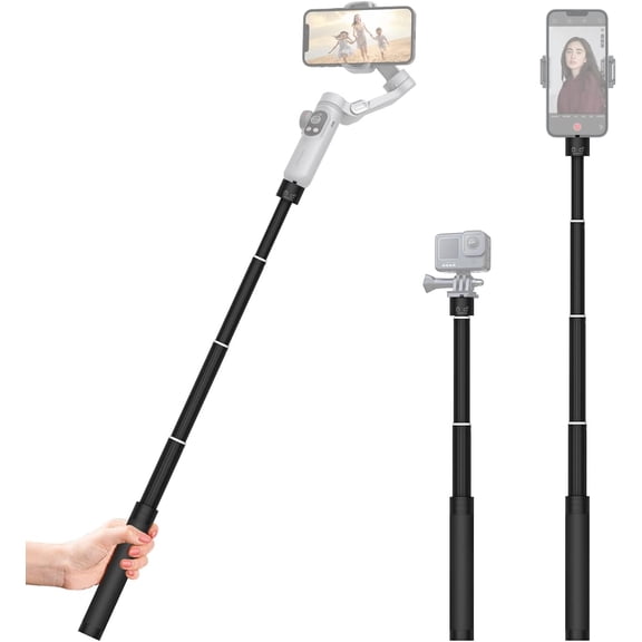 YUNZHEN E10 Aluminum Extension Rod 28.7 Adjustable Selfie Stick Compatible with 3-Axis Gimbal, Action Camera, Camera w/ 1/4" Thread Extendable Pole for Videography