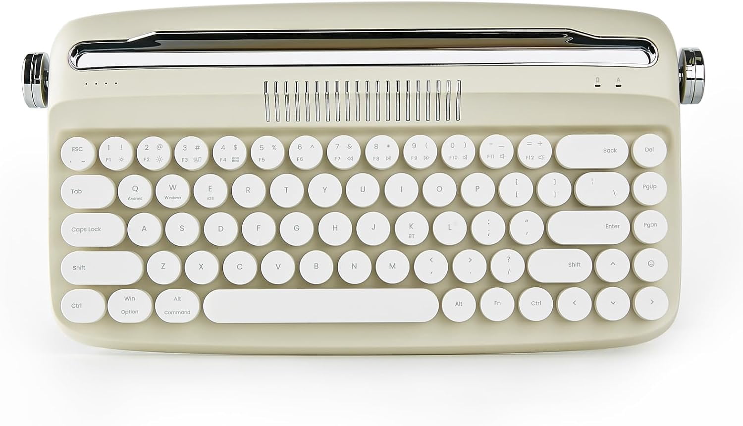 YUNZII Retro Wireless Typewriter Keyboard with Stand, USB-C/Bluetooth, Cute Round Keycaps,Stand for Table, Phone, PC and Win/Mac/Android,Beige