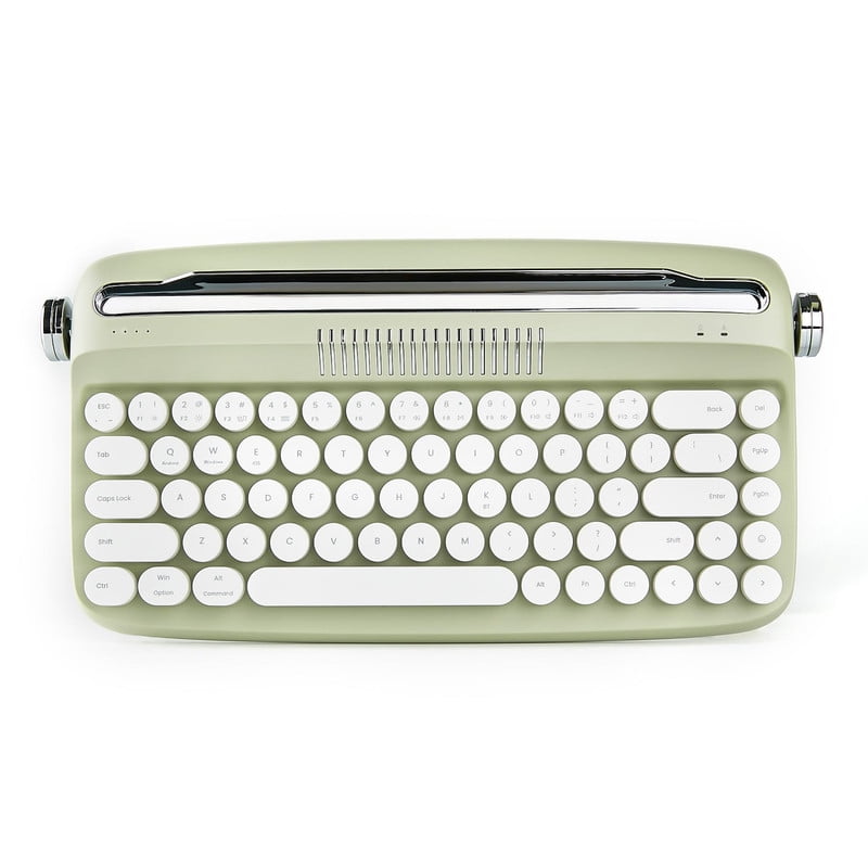 YUNZII Retro Wireless Typewriter Keyboard with Stand, USB-C/Bluetooth, Cute Round Keycaps,Stand for Table, Phone, PC and Win/Mac/Android,Green