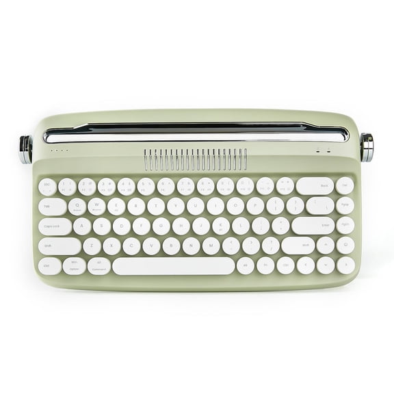 YUNZII Retro Wireless Typewriter Keyboard with Stand, USB-C/Bluetooth, Cute Round Keycaps,Stand for Table, Phone, PC and Win/Mac/Android,Green