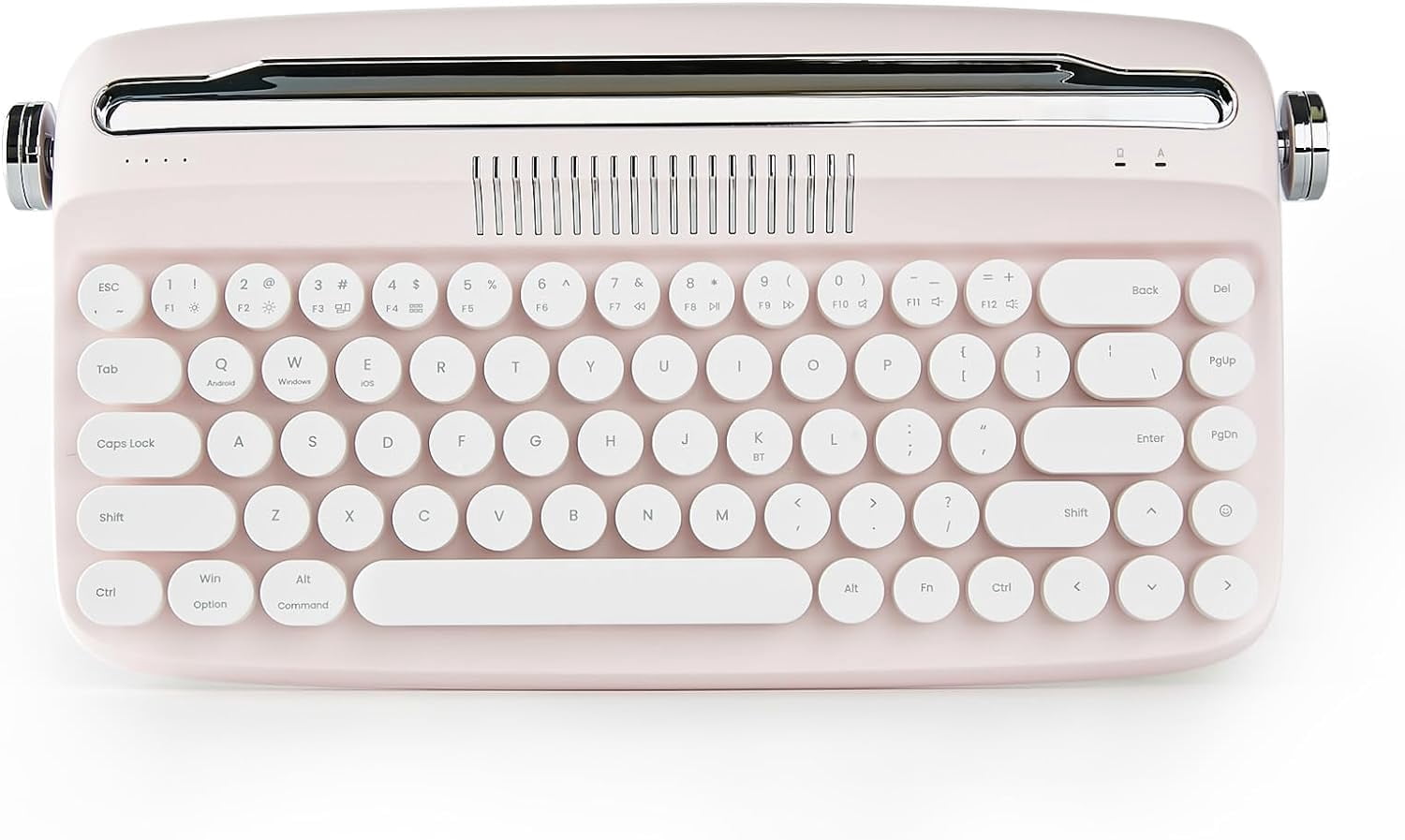 YUNZII Retro Wireless Typewriter Keyboard with Stand, USB-C/Bluetooth, Cute Round Keycaps,Stand for Table, Phone, PC and Win/Mac/Android,Pink