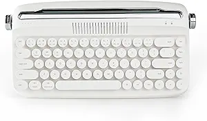 YUNZII Retro Wireless Typewriter Keyboard with Stand, USB-C/Bluetooth, Cute Round Keycaps,Stand for Table, Phone, PC and Win/Mac/Android,White