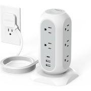 YUNZII Surge Protector Power Strip Tower, 11 Outlets 3 USB Ports 1 USB C, 6FT Flat Plug, 1050J, Black