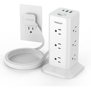YUNZII Surge Protector Power Strip Tower, 12 Outlets 3 USB Ports 1 USB C, Flat Plug 6FT, 900J, Black