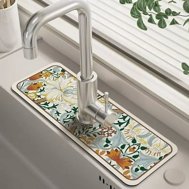 YUNx Faucet Draining Mat Wear-resistant Water Absorption Flower Pattern Faucet Splash Mat Household Supplies