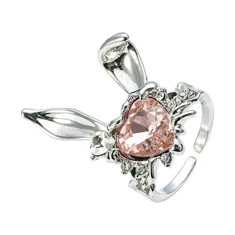 YUNx Finger Ring Adjustable Exquisite Rhinestones Pink Heart