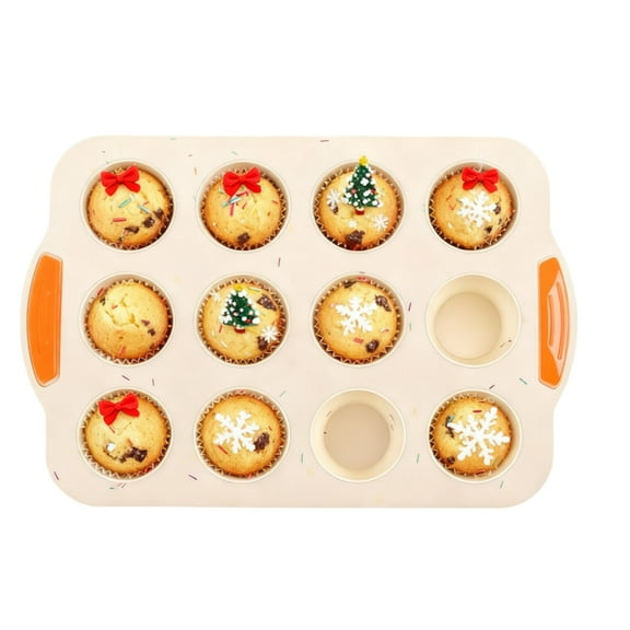 YUOFD Silicone Muffin Pan, 12-Cup Nonstick Mini Cupcake Baking Pan with Handles, Dishwasher Safe