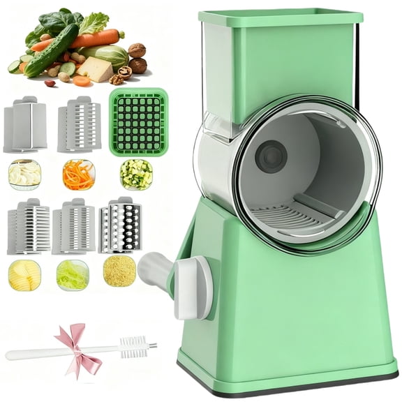 YUOFD Rotary Cheese Grater, Handheld Cheese Shredder with 6 Blades, Vegetable Slicing, Shredding and Dicing Tools