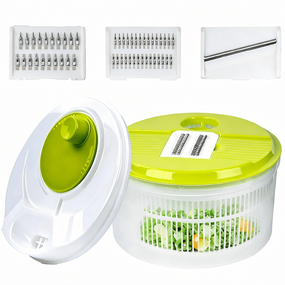 YUOFD Salad Spinner, 3 in 1 Salad Bowl , Salad Chopper with 3 Stainless Steel Blades, 5L Large Capacity Salad Container