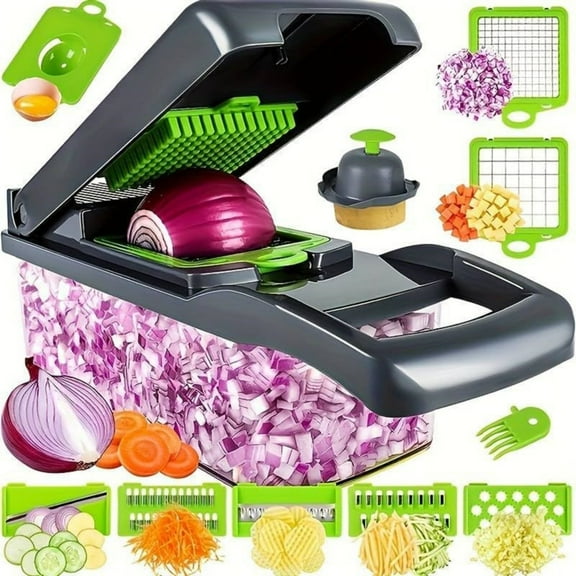 YUOFD Vegetable Chopper, 16-in-1 Food Chopper with 8 Stainless steel Blades for Kitchen