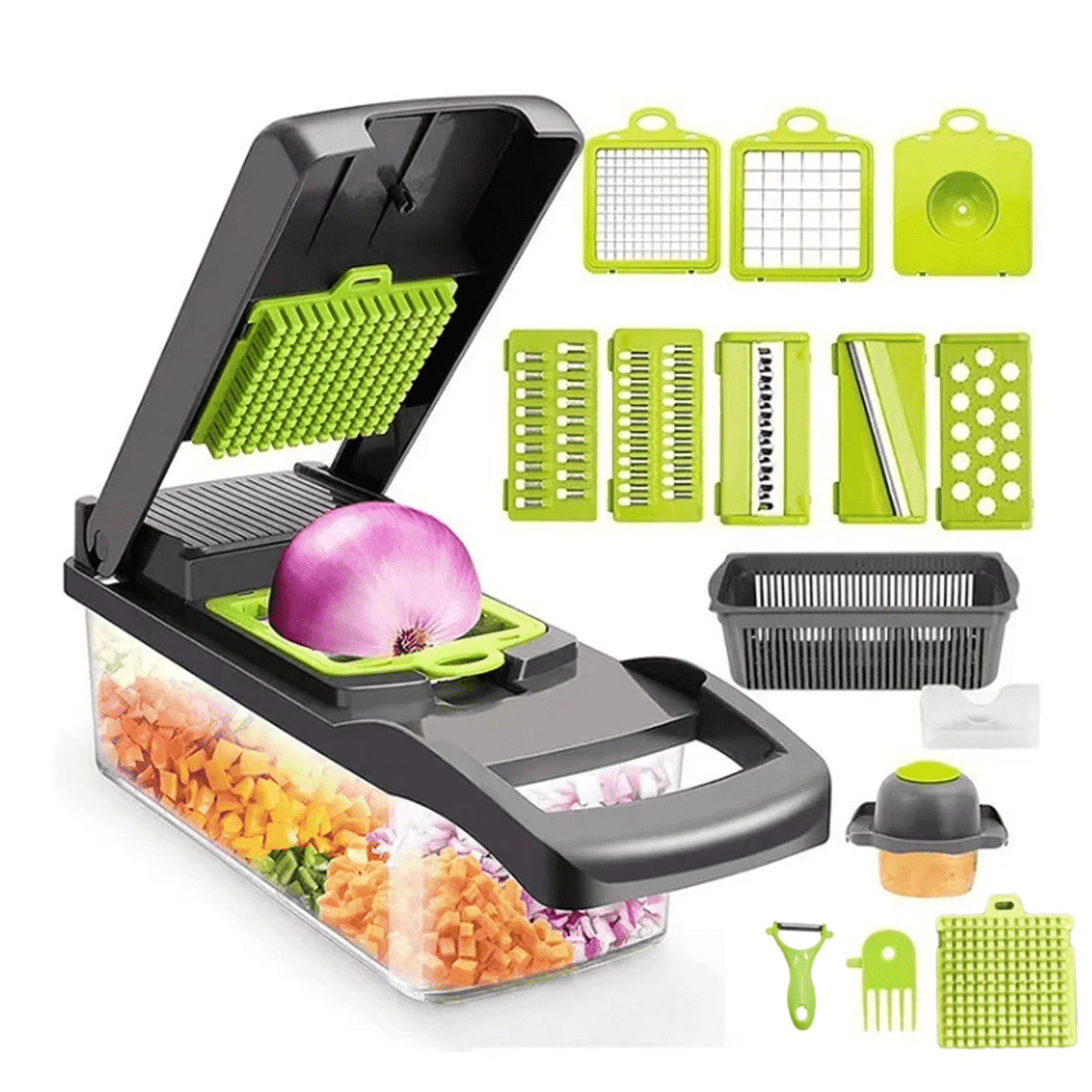 YUOFD Vegetable Chopper, 16-in-1 Food Chopper with 8 Stainless steel Blades for Kitchen