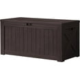 thumbnail image 1 of YUONAO 120 Gallon Resin Deck Box Waterproof Outdoor Storage Bench, Large Patio Storage Box with Lockable Lid, Heavy-Duty Garden Organizer for Cushions– for Backyard, Porch, Poolside(Deep Brown), 1 of 7