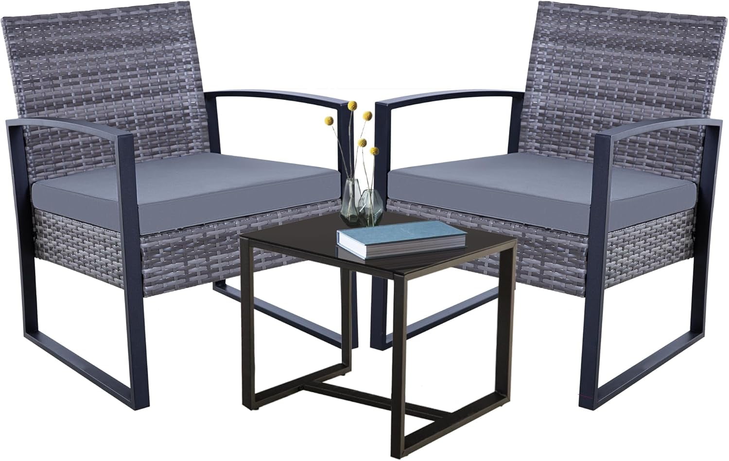 YUONAO 3PCS Outdoor Wicker Patio Furniture Set with Cushions and Glass ...