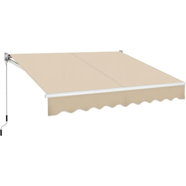 YUONAO 8 x 7 Ft Manual Retractable Patio Awning, Sun Shade Awning with Manual Crank Handle, Aluminum Frame for Window & Door Shelter, Beige Polyester Fabric for Patio/Balcony/Yard