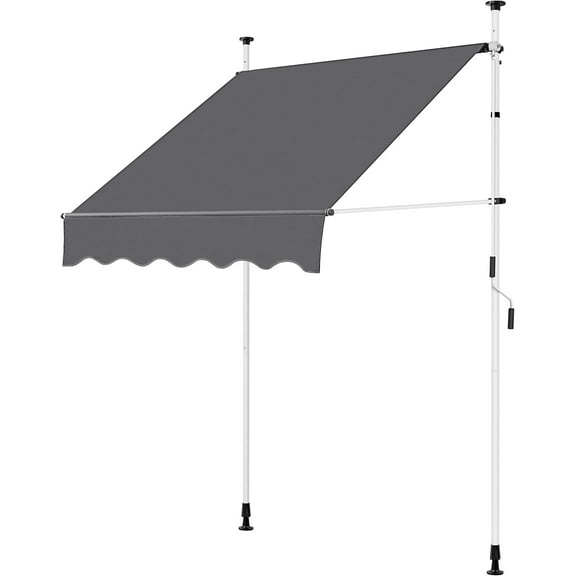 YUONAO Manual Retractable Awning, 59"×118" Outdoor Sunshade Shelter Angle & Height Adjustable NO Drilling Patio Door Window Awnings, Canopy with UV Protection for Backyard, Dark Gray