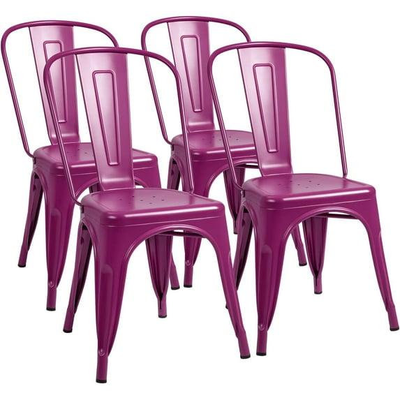 YUONAO Metal Dining Chair Set of 4, Stackable Trattoria Bistro Chairs for Indoor and Outdoor Use, Vintage Chic Side Chair for Cafe, Kitchen, Patio, Restaurant (Purple)