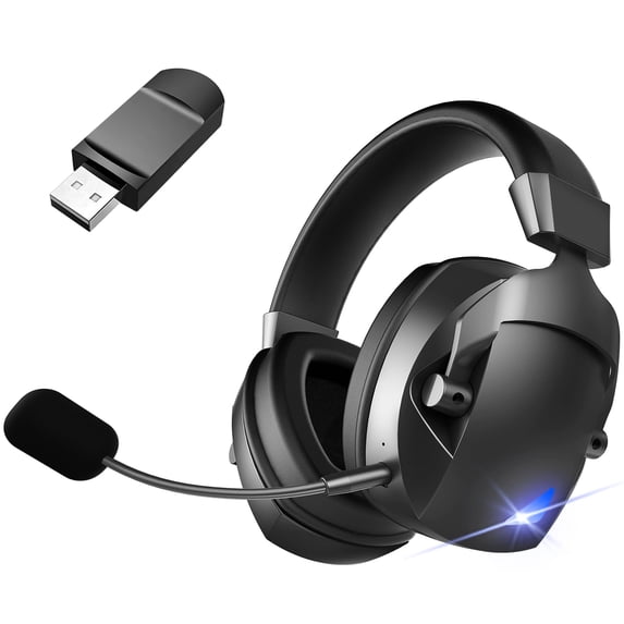 YUOY 2.4GHz Wireless Gaming Headset for PS5/PS4/PC, 3.5mm Wired Headphones for Switch/Xbox Series X Controller, 48H Battery, Detachable Noise-Canceling Mic, 50mm Drivers and 360° Surround Sound
