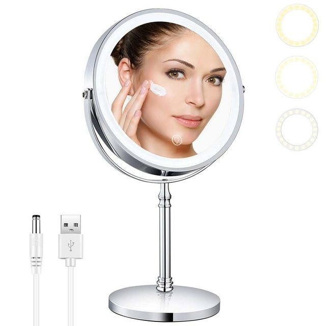 YUOY 8 Inch rechargeable Lighted Makeup Mirror with Magnification, Double Sided Vanity Mirror