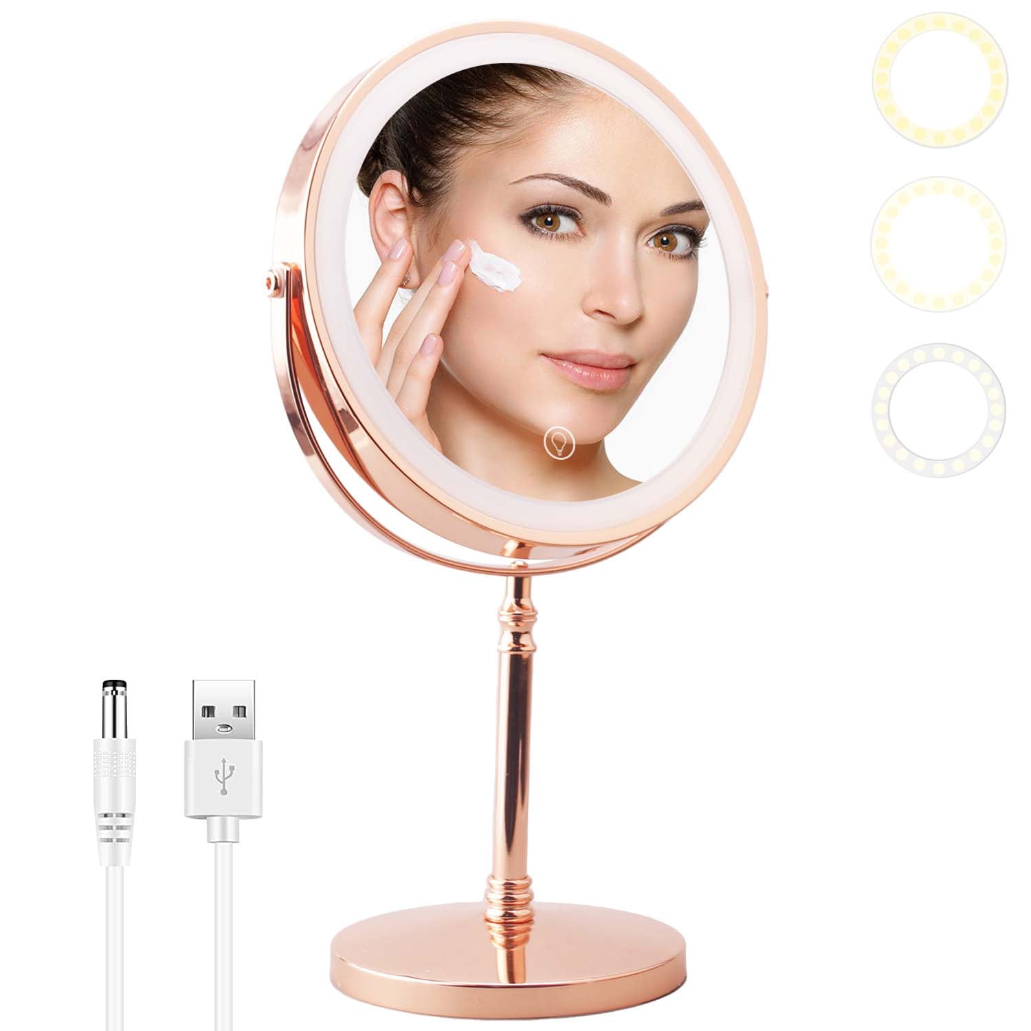 YUOY 8 Inch rechargeable Lighted Makeup Mirror with Magnification