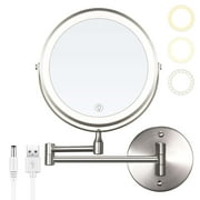 YUOY 8" Wall Mounted Lighted Makeup Mirror, Bathroom Magnifying Mirror with Lights (Brushed Nickel)
