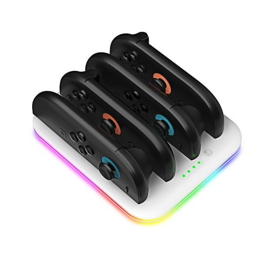 YUOY Charging Dock for Nintendo Switch Joy-Con with RGB Lighting, 4 in 1 Fast Charging Station, White