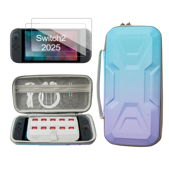 YUOY Switch 2 (2025) Carrying Case – Slim Travel Bag with 2 HD Screen Protectors,10 Game Slots, Water-Resistant Nylon & Shockproof EVA Shell, Mecha-Design Protective Case for Nintendo Switch 2