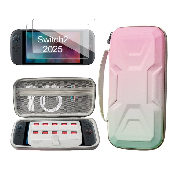 YUOY Switch 2 (2025) Carrying Case – Slim Travel Bag with 2 HD Screen Protectors,10 Game Slots, Water-Resistant Nylon & Shockproof EVA Shell, Mecha-Design Protective Case for Nintendo Switch 2
