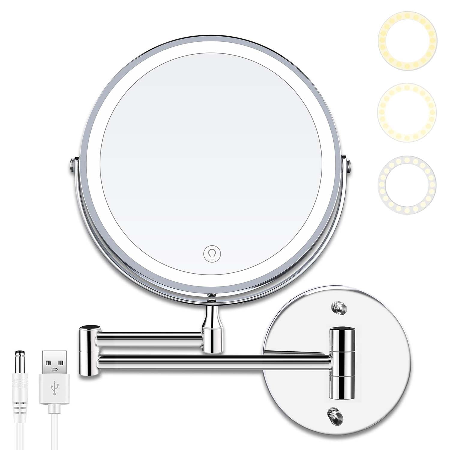 YUOY Wall Mount makeup mirror 8 Inch 1X 10X Magnifier Vanity Mirror