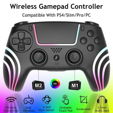 YUOY Wireless Controller for P4 with RGB Light, Remote Control Compatible with P-4/Slim/Pro/Windows PC (Black)