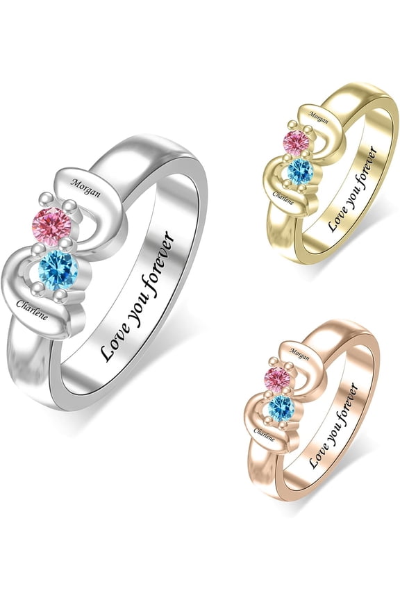Birthstone Infinity Name Ring Sterling Silver Personalized Ring with Engraving Names Customized Ring Gift for Wife Mom Grandmother Lover Daughter