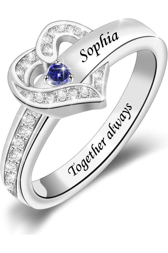 Her Gift Personalized Mother Rings with 1-8 Birthstones Heart Family Ring Custom Engraved Name Ring for Mom Women Grandma Wife