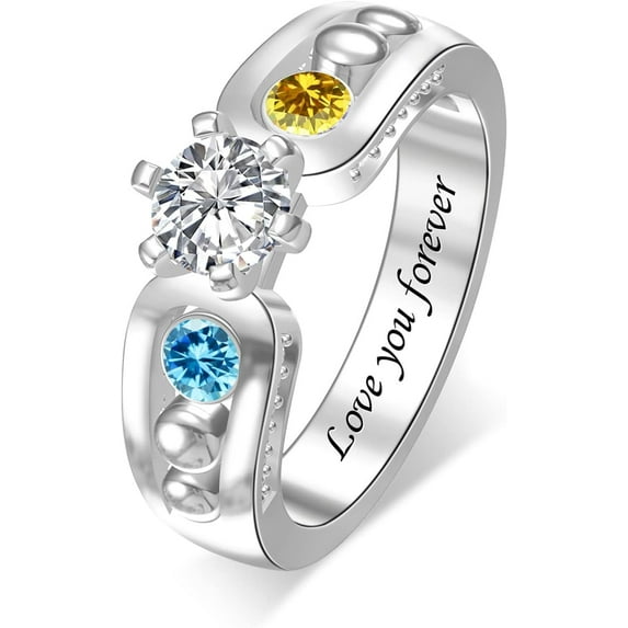 YUPPOLKR Mothers Ring Sterling Silver with 1-7 Birthstones Round Cubic Zirconia Custom Stones Personalized Gift for Women Mothers Day Christmas
