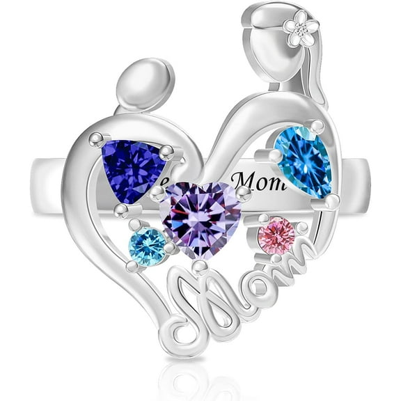 YUPPOLKR Mothers Ring for Women Personalized Mom Rings Custom Multiple Birthstone Shapes Rings Mother Days Birthday Anniversary Jewelry Gifts for Grandma Mom Her Daughter