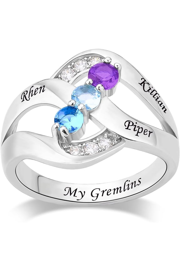Personalized 2-6 Birthstone Rings 925 Sterling Silver Personalized Grandma Mother Rings Custom Engagement Name Rings for Her Girlfriend Wife