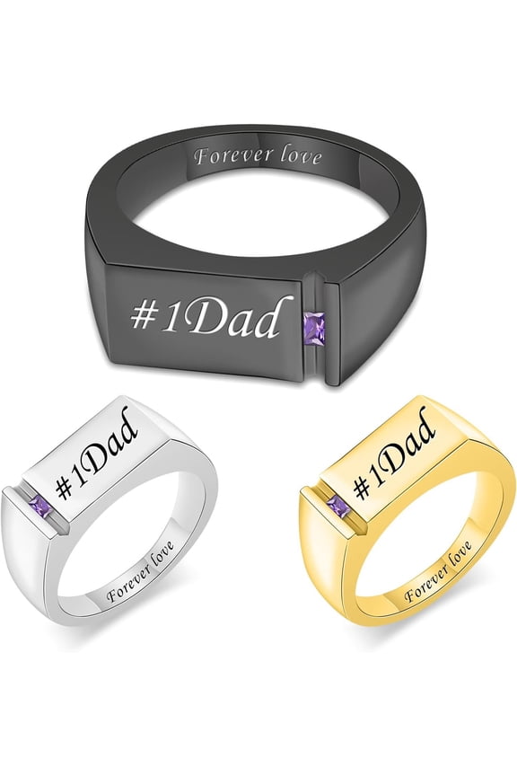 Personalized Birthstone Rings for Men Sterling Silver Custom Name Engraving Rings Cubic Zirconia Ring Jewelry Birthday Father’s Day Gifts For Husbands Dad Father Men