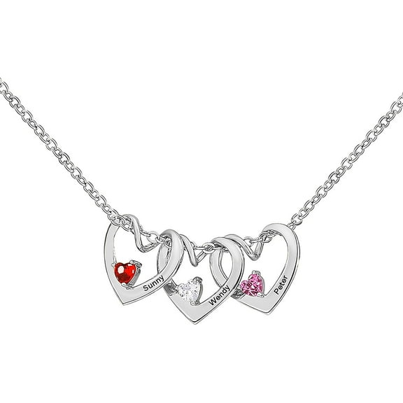 YUPPOLKR Personalized Mother Necklace with 1-6 Birthstones & Engraved Names Custom Family Mom Necklace Heart Name Necklaces Gift for Mother's Day
