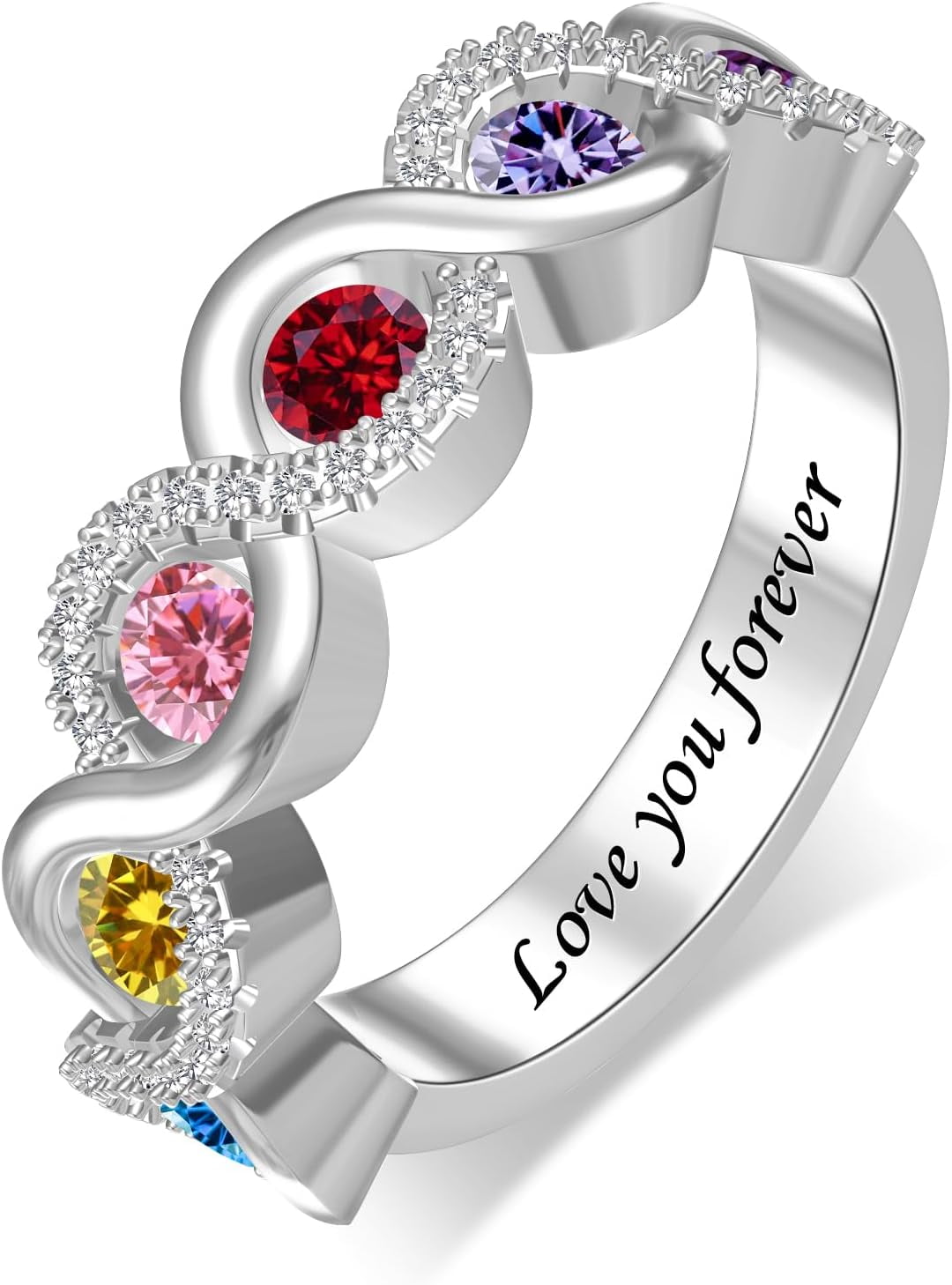 Personalized Mother’s Ring – Custom Name & Birthstone Heart Ring In Sterling Silver - View #7