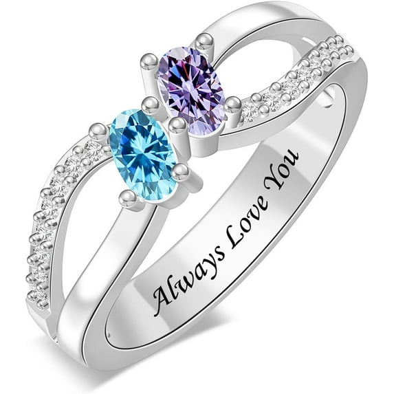 YUPPOLKR Personalized Mothers Ring 1-6 Birthstone Ring for Women Sterling Silver Family Rings Mother's Day Christmas Anniversary Birthday Gift for Mom Grandmother Wife Daughter