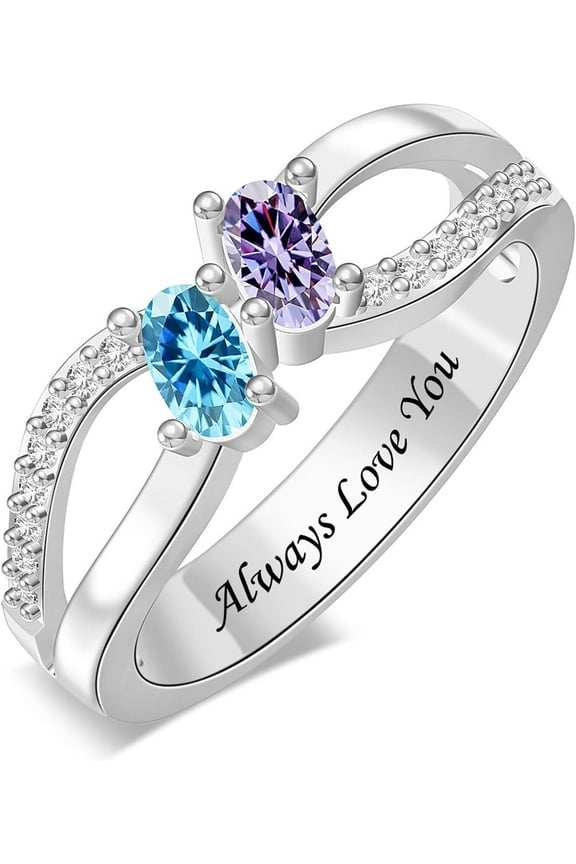 Personalized Mothers Ring 1-6 Birthstone Ring for Women Sterling Silver Family Rings Mother's Day Christmas Anniversary Birthday Gift for Mom Grandmother Wife Daughter