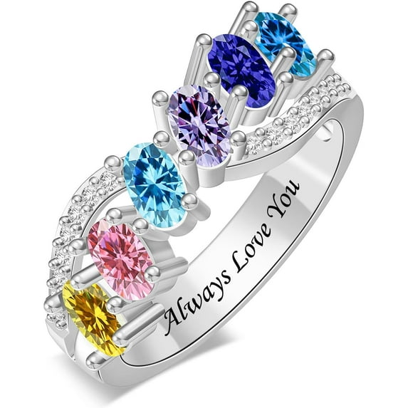 YUPPOLKR Personalized Mothers Ring 1-6 Birthstone Ring for Women Sterling Silver Family Rings Mother's Day Christmas Anniversary Birthday Gift for Mom Grandmother Wife Daughter