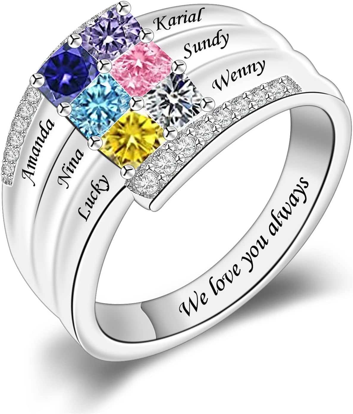 GLAMCARAT Personalized Sterling Silver Bracelet - Custom Engraved With 3 Names & Birthstones, Gift For Women