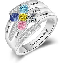 YUPPOLKR Personalized Mothers Ring with 1-9 Birthstones for Mom Custom Engraved Name Ring for Women Sterling Silver Promise Rings for Her Family Ring for Wife Grandmother Jewelry Gifts